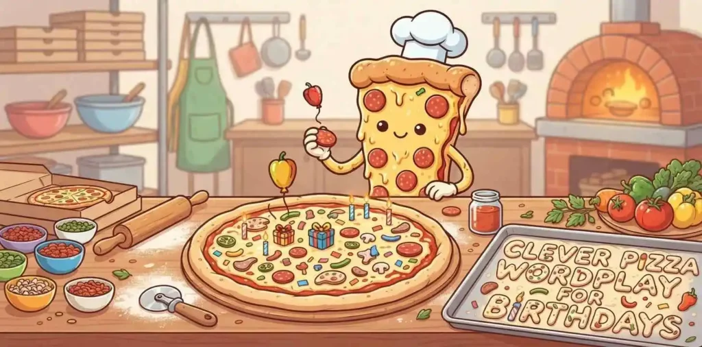 Clever pizza birthday illustration