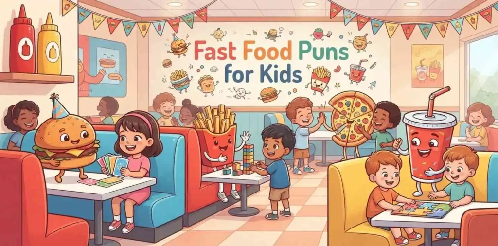 Kids enjoying fast food characters