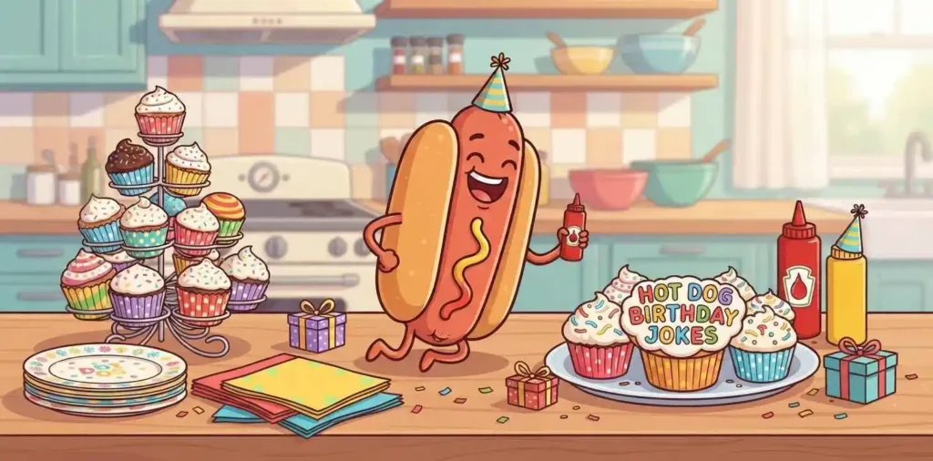 Funny hot dog birthday scene