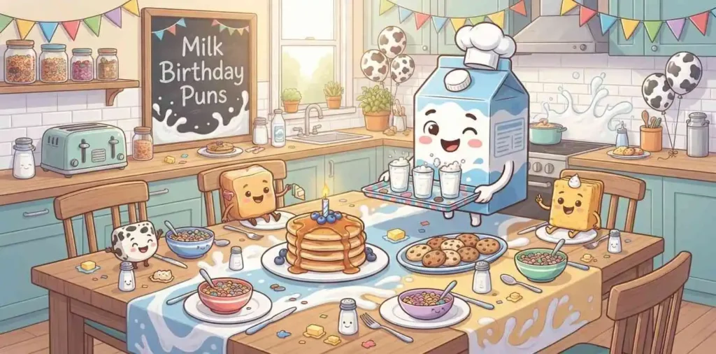 Funny milk birthday character